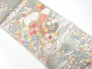 未使用品　長嶋成織物製　プラチナ箔　瑞華花車文織り出し袋帯(未仕立て)